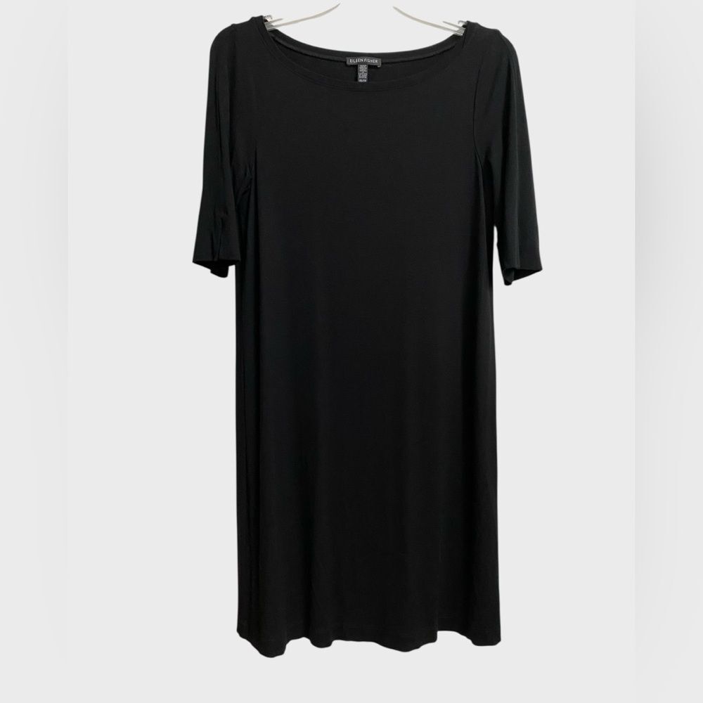 Eileen Fisher Viscose Jersey Dress Sz XS Black Preppy Cocktail Office Minimalist